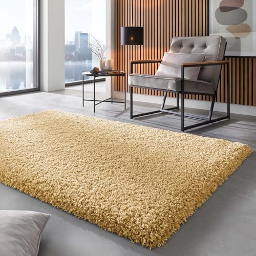 Taracarpet Shaggy Hochflor Langflor Teppich Twilight Luxus Qualität aus Belgien geeignet fürs Wohnzimmer Schlafzimmer und Kinderzimmer 2244 Gold 200x200 cm