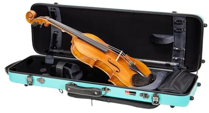 Crossrock Poly Carbon Oblong Violin Case for 4/4 Full-Size | Mint Blue Matte Finish, Hygrometer, Music Pouch, Accessory Storage – Lightweight Hard Shell - Mint Blue(CRF4050VFMB-R)