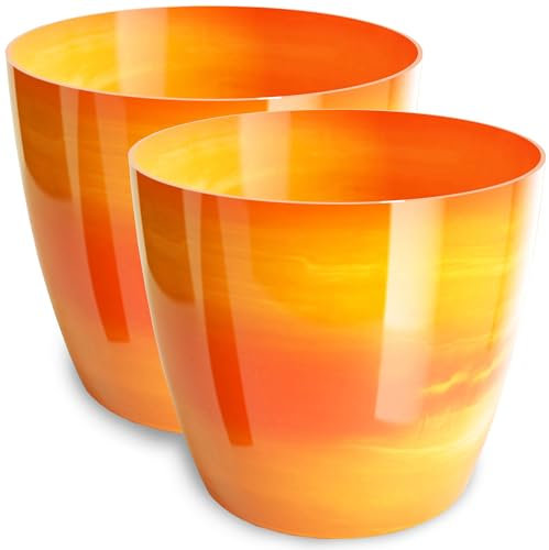 PECZEKO Blumentopf glänzender, Pflanzkübel aus Übertopf Kunststoff Dekorativer Topf für, groß und klein Pflanzen, 2er-Set blumenkübel, blumenkübel kräutertopf, (2 Pack) Orange, ø 16 cm