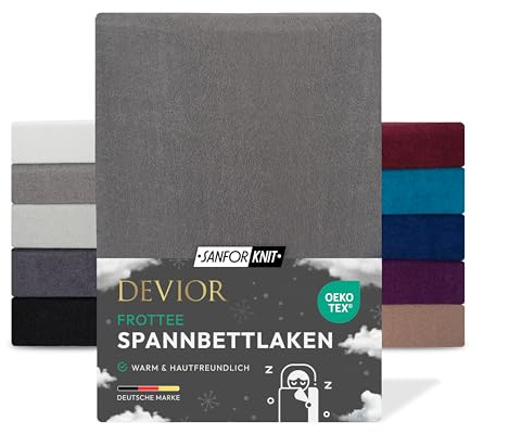 Devior Frottee Winter Spannbettlaken, Grau, 180x200 – 200x220 cm – Kuscheliges Bettlaken 160 g/m² aus Baumwolle für Boxspringbett-Matratzen bis 32 cm Höhe – Oeko-TEX Made in Green Zertifiziert