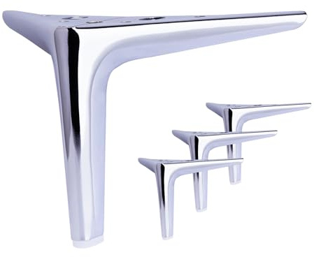 Anterrific 12 cm/4.7 inch Shiny Silver Furniture Legs, Metal Legs for Furniture Set of 4, DIY Replacement for Sofa, Cabinet, Ottoman, Table, Night stand and Dresser Legs (Shiny Silver, 12 cm)