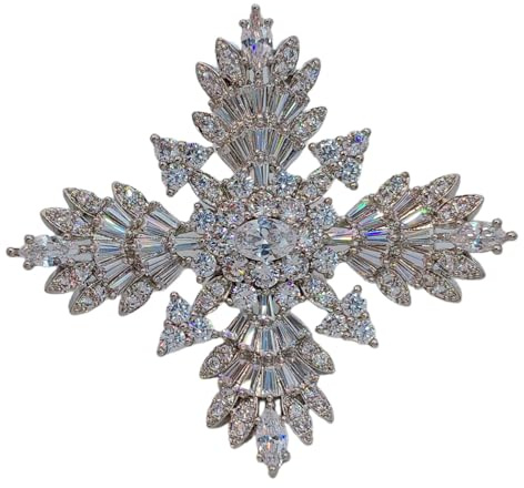 Luxuriöse Kristall-Brosche im Kreuz-Schneeflocken-Design, Silberfarben