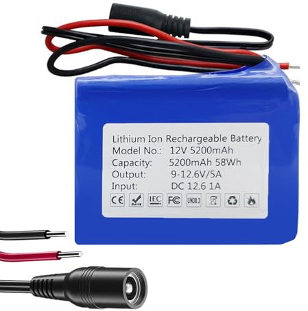 UBETTER DC 12V 5200mAh Lithium Akku Pack Wiederaufladbarer Lithium-Ionen Akku für drahtlose Kameras, Camcorder, MP3-Player, Elektronische Orgel, LED-Streifenlichter und mehr
