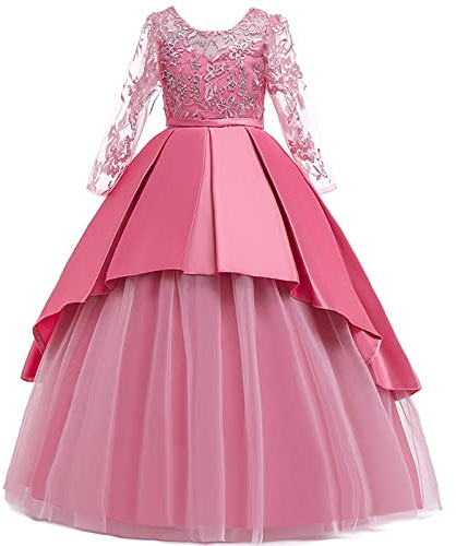 Fille Robe Ceremonie Mariage Longue Tutu sans Manches Enfant Robes Bapteme de Communion d'anniversaire du Soir Communion Anniversaire Robe de Fête Swing Robes Filles Chic et Elegant Dress 5-14 ans