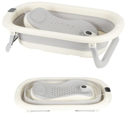 OHMG Baignoire Bebe avec Coussin de bain, Baignoire Bebe Pliable avec Thermometre Digital,Baignoire Bebe Ergonomique et Peu Encombrante,Convient Aux Bébés de 0 à 36 Mois