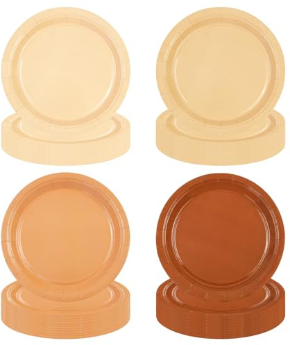 EVYIENEN 48 pièces Assiettes en papier marron, Assiettes à dessert marron dégradé de 22,9 cm pour décorations de fête de mariage à la ferme, Lot de 4 couleurs