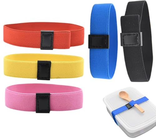 5Pcs Lunch Box Bands Elastic, Bento Box Straps Adjustable, Double Layer Lunchbox Strap for Picnic Camping Travel