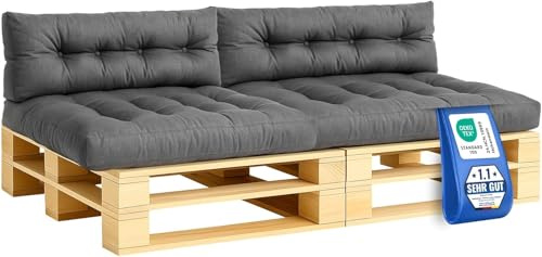 MKS Coussin pour palettes d’extérieur avec sangles de tension assorties à la palette, pour balcon, canapé, résistant à l’eau, pour extérieur, pour bancs d’extérieur (4 unités (2 x 120 x 80 cm + 2 x