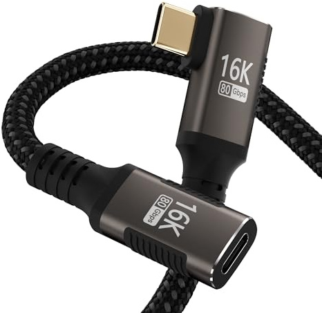 KMMXXCPM USB C Verlängerungskabel 90 Grad Kurz 60cm, 80Gbps USB 5 Winkel Datenkabel Kompatibel,Thunderbolt 5/4/3 extension kabel,Typ C 240W Schnellladung,16K@60Hz 8K@120Hz Videoübertragung für Display