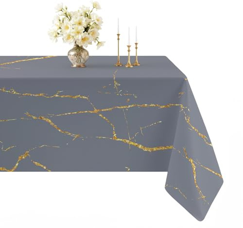 Arwllzz Tischdecke Outdoor Anthrazit Abwaschbare Modern 140 x 100 Rechteckig Mitteldecke Tisch Tischdecken Leinen Gold Marmor Tischwäsche Tischdeko Landhausstil Tischtuch für Draußen Garten