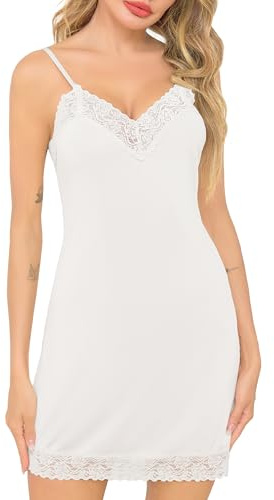 Sopesil Enaguas para Mujeres Combinaciones para Vestidos con Encaje Camisiones Tirantes Full Slip Mujer Petticoat Elegante Mini Vestido Tirantes Sexy, Blanco, S