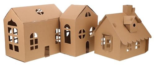 SEWOART 3 Stück Teiliges DIY Mini Haus aus Nachhaltiger Pappe Bemalbar Kompakt für kreatives Gestalten Fördert Kreativität und Familienzeit Einfache Montage für Kindergarten und Reise