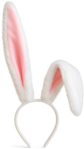 MUNSKT 1 diadema de orejas de conejo, orejas de conejo esponjosas blancas y rosas, accesorio de cosplay para Pascua, Navidad, Halloween, disfraz para adultos
