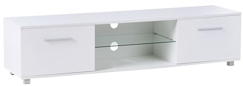 Meuble TV Moderne en MDF LED Pieds en Métal Gestion des Câbles et Portes Blanc Banff