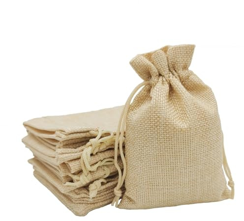 10 st DIY linne- och jutepåsar för smyckesdisplay, väska med dragsko, förpackningspåse, säckväv för bröllop/jul (15 x 20 cm, 1 lot(10 st))