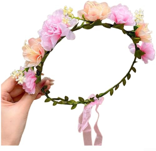 ZWEquipint Blommigt pannband för kvinnor, boho blomkrona med konstgjorda vinstockar, mjukt handgjort hårtillbehör för vår sommar fotograferingar och fester, rosa vitt guld blå (C)