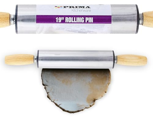 Stainless Steel Rolling Pin - for Pastry Dough Baking | Non Stick, 19 Inch | Kitchen Wooden Hand Tool | Chapati, Crepe Roller | Multi Purpose
