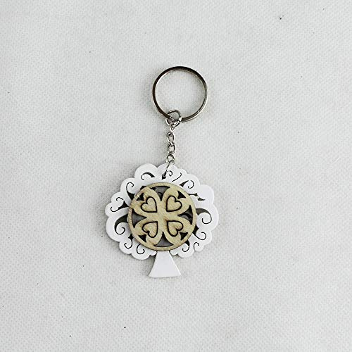 DLM26867 (Kit 12 Pezzi) Portachiavi Ciondolo Albero della Vita in Legno e Quadrifoglio Portafortuna bomboniera