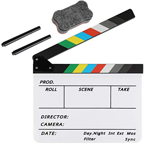 Clap de Cinema - Acrylique Film Clapper Hollywood, 30X24.5cm Clap Cinéma Professionnel pour Tournage Film, Tournage Vidéo, Studio Live, Vidéos de Bricolage