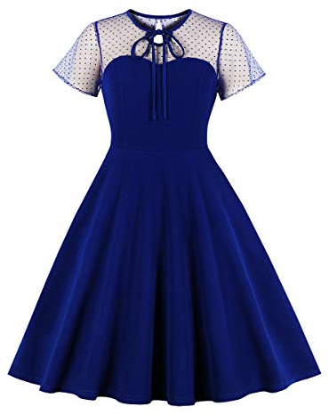 Wellwits Women's Mesh Neck Sweetheart Vintage Cocktail Dress