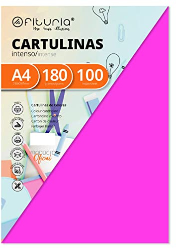 Pack 100 Cartulinas Color Fucsia Tamaño A4 180g
