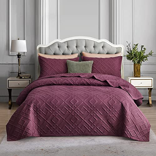 CHIXIN Tagesdecke 240x260 cm Bettüberwurf Steppdecke Patchwork Wendedesign Bettdecke Stepp Decke Doppelbett Geometrisches Fensterscheiben-Design (Kissenbezug Nicht Enthalten), Wisteria