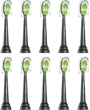 Aoremon Replacement Brush Heads Compatible with Philips Sonicare Click-On Toothbrush Handles, 10 Count Medium Firm Dupont Bristles Toothbrush Heads, Black