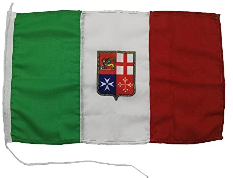 Glac Store® Drapeau Tricolore Italien Italie Marina Mercantile 20 x 30 cm et Histoire des Symboles du Drapeau Marine Militaire Naval en Tissu Nautique Résistant Coupe-Vent