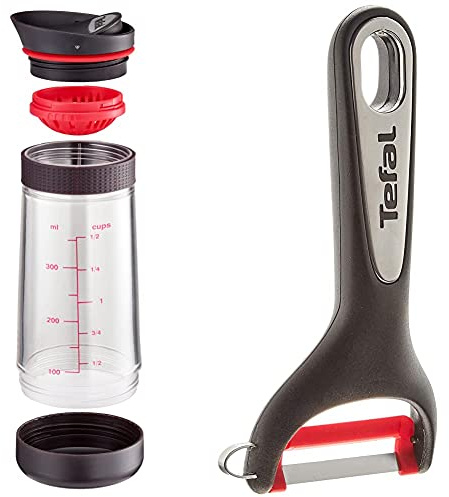 Tefal K20730 Shaker à Vinaigrette, Plastique/Silicone, Noir, 18,5 x 8,3 x 8,3 cm & INGENIO Accessoires Eplucheur à légumes