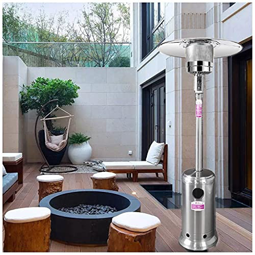 BDXZJ Chauffage de Terrasse À Gaz, Parasol Chauffant Commercial, Gaz Liquéfié, avec roulettes Parasol Chauffant en Acier Inoxydable Adapté Au Jardin, Aux Restaurants, Aux Bars Silver