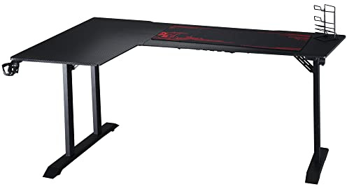 HOMCOM Scrivania da Gaming con Gancio per Cuffie, Scrivania per Computer con Porta Tazza, Supporto Gamepad e Tappetino, Nero, 168x109x78cm