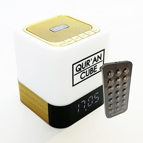 Qur’an CubeⓇ Quran Speaker With Multiple Translations and Reciters, Remote Control and Built in Bluetooth (Gold)