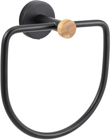 MSV Round Wall Towel Ring in Steel & Bamboo Iana Matt Black