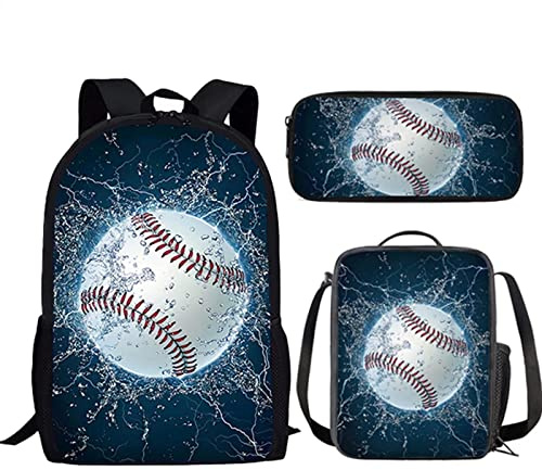 Suobstales Baseball Jungen Rucksack Schultasche und Lunchbox Set mit Federmäppchen für Mittelschule Teenager Heavy Duty Schultasche Rucksäcke Reise Laptop Taschen Tagesrucksack