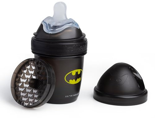 Herobility DC Batman Double Anti-Colic Baby Bottle | Award-Winning Hero Baby Bottles | Soft Breast-Like Teat, Easy Mixing Lid & Net | Safe & Environment-Friendly Materials | 140ml/5 fl oz