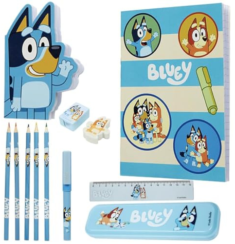 Bluey Schreibwaren-Set für Kinder: A6- und A3-Notizbuch, Federmappe, Stifte, Lineal, Ein Tolles Geschenk für Schulanfang