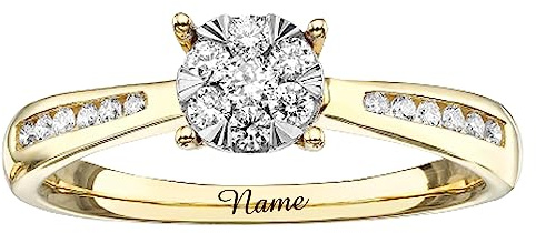 SISGEM 0.27ct Natural Diamond Ring for Engagement, 9 ct Yellow Gold Cluster Diamond Engagement Ring for Her, G, SI2, Personalised Wedding Ring, for Women Ladies Engagement Wedding (Size: N)