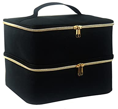 SANON Mallette de rangement pour vernis à ongles, double couche, pour 40 bouteilles de 15 ml, sac de transport portable à double couche, pour accessoires d'ongles et lampe UV, Noir , Fashion