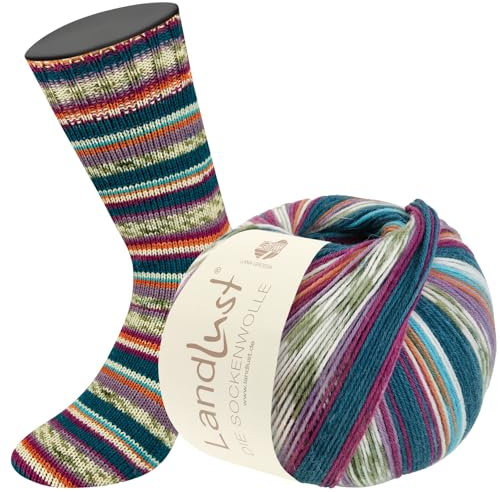 LANA GROSSA Landlust Sockenwolle 6-fach | Sockenklassiker, bedruckt und waschmaschinenfest | Handstrickgarn aus 80% Schurwolle (Merino) & 20% Polyamid | 150g Wolle zum Stricken & Häkeln | 390m Garn