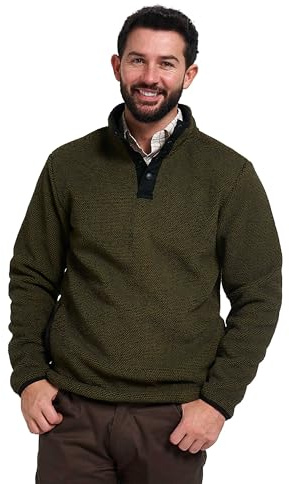 JACK PYKE Ashdown Men’s Fleece Pullover Top – Lightweight Snap Front Fleece Jacket, Elastic Cuffs & Pockets, Field Jumper for Hiking, Work & Outdoor Wear - Green, Large