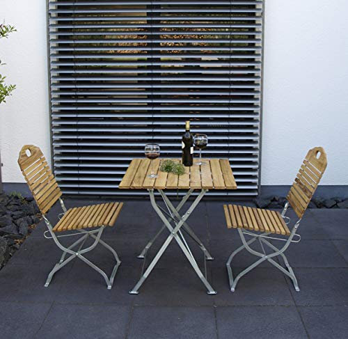 Kunibert Juego de muebles de jardín de cerveza, modelo Baden 1 A, calidad cervecería, 1 mesa, rectangular, 70 x 70 cm + 2 sillas sin reposabrazos galvanizadas