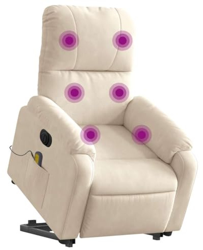 vidaXL Massagesessel, Sessel mit Aufstehhilfe Elektrisch, Relaxsessel mit Liegefunktion Vibrationsfunktion, Fernsehsessel Liegesessel Aufstehsessel, Beige Mikrofasergewebe
