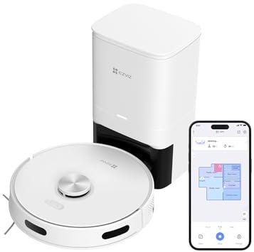 EZVIZ RE5 Plus Robot Hoover Mop, 4L Self Emptying Station, 4000 Pa, Carpet Detection, LiDAR Obstacle Avoidance, Self-Charging, Clean 300㎡, WiFi APP Control, Pet-Friendly, Robot Vacuum, Voice Assistant