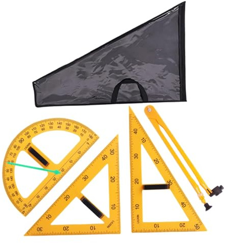 Baoblaze Righelli per geometria matematica, righelli didattici multifunzione, bussola di grandi dimensioni con custodia per lavagna, lavagna, casa degli, 4 pezzi