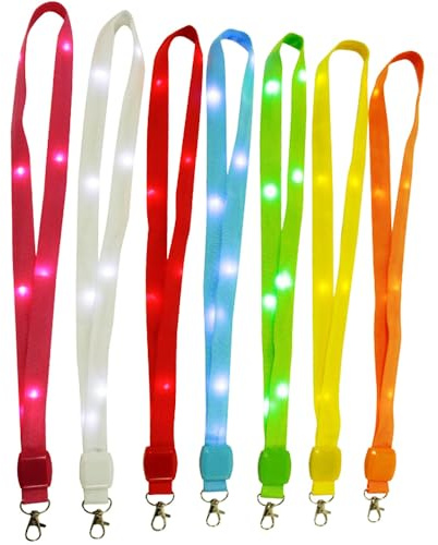 LED-Leuchte bunte Umhängebänder mit Metall-Karabiner-Clips für Ausweis, Namensschilder, Konzerte, Ausstellungen und Partys (7 Stück)
