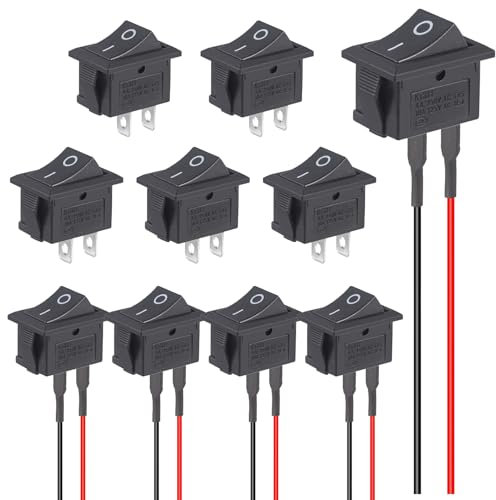 VEXUNGA 5Piezas Interruptor Basculante con Cable 5Piezas Interruptor 12V Mini Interruptores de Palanca Pequeño ON OFF 6A 250V 10A 125V SPST 2Pines Negro para Coche Camper (Paquete de 10)