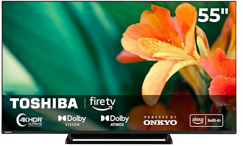 Toshiba Fernseher 55 Zoll Smart TV Fire TV 4K UHD Fernseher Dolby Vision HDR & Dolby Atmos, Sound by Onkyo, Triple-Tuner, LED TV 55UF3F63DAR (2026)