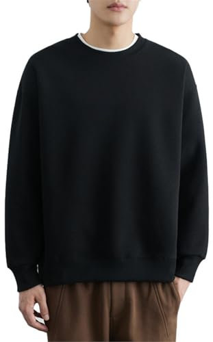 Seiizaa Camisa de Felpa de Doble Cara cálida y Gruesa para Hombre, otoño e Invierno-Black-L