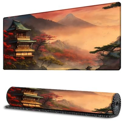 Treer Tapis de souris gaming style japonais XXL - Base antidérapante en caoutchouc (900x400mm, Paysage)