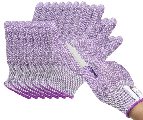 PATIKIL Cut Resistant Gloves, 4 Pair Level 5 Protection Cutting Gloves Anti Cut Kitchen Work Glove for Mandolin Slicing Oyster Shucking Whittling Wood Carving, Purple, Large